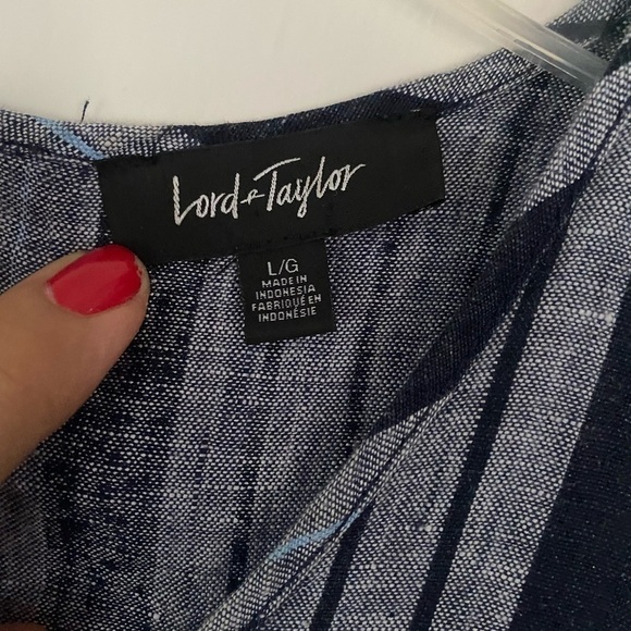 Lord & Taylor Blue Striped Sleeveless Linen Midi Dress Size Large - Picture 3 of 5